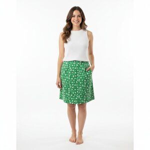 Boden skirt green & white print with pockets size 8 cotton fabric